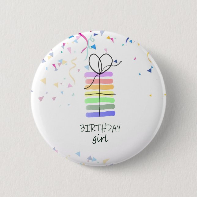Badge Rond 5 Cm Anniversaire Épingle avec gâteau et Confetti (Devant)