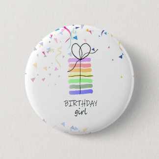 Badge Rond 5 Cm Anniversaire Épingle avec gâteau et Confetti