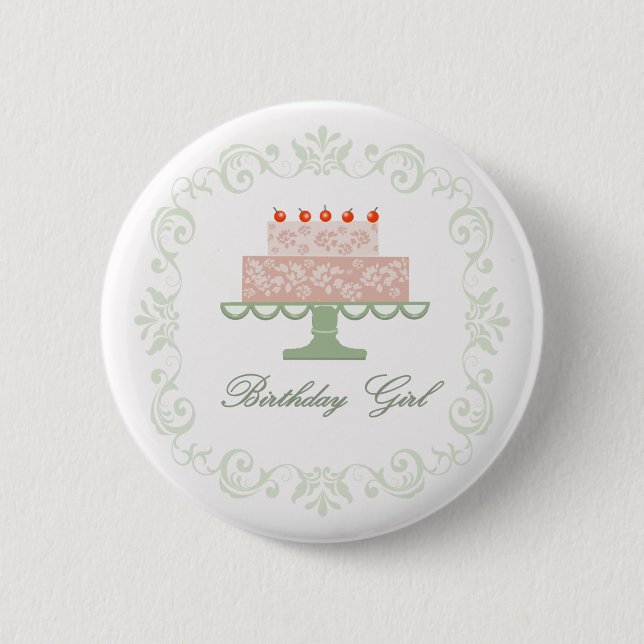 Badge Rond 5 Cm Anniversaire Épingle avec gâteau rose (Devant)