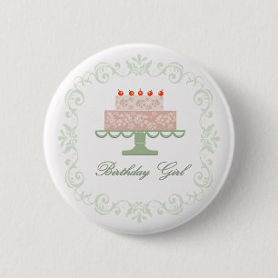 Badge Rond 5 Cm Anniversaire Épingle avec gâteau rose
