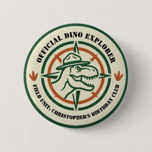 Badge Rond 5 Cm Anniversaire Explorateur Dinosaure Dino