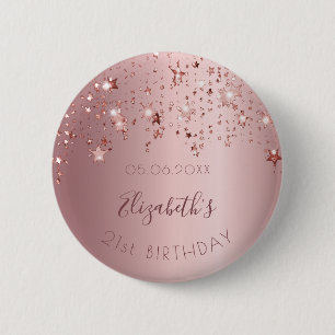 Badge Rond 5 Cm Anniversaire fête rose étoiles sprké monogramme