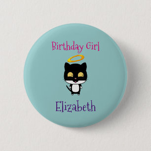 Badge Rond 5 Cm Anniversaire Fille Angel Halo Kitty Chat Personnal