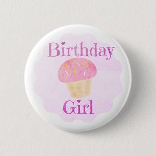 Badge Rond 5 Cm Anniversaire Fille Cupcake Rose