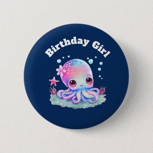 Badge Rond 5 Cm Anniversaire Fille Cute Octopus Under the Sea Thèm