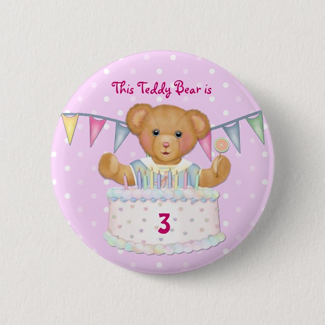 Badge Rond 5 Cm Anniversaire Fille de l'ours - Troisième - Personn (Devant)