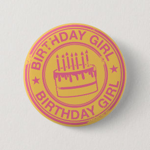 Badge Rond 5 Cm Anniversaire fille -effet tampon en caoutchouc ros