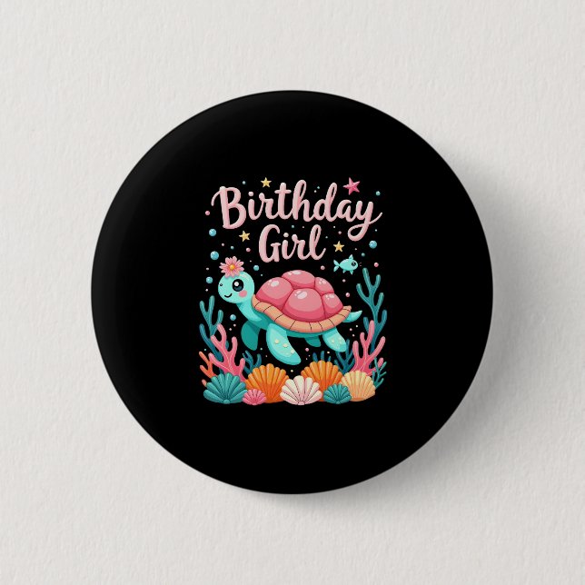 Badge Rond 5 Cm Anniversaire Fille Tortue de mer Thème Anniversair (Devant)