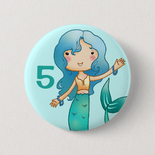Badge Rond 5 Cm Anniversaire gai de sirène de bande dessinée
