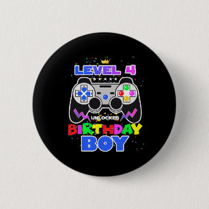 Badge Rond 5 Cm Anniversaire Garçon Niveau 4 Vidéo déverrouillée J