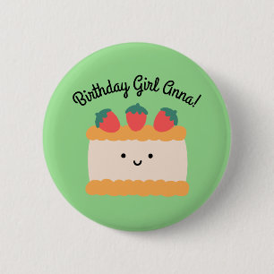 Badge Rond 5 Cm Anniversaire   Gâteau aux fraises jaune et blanc
