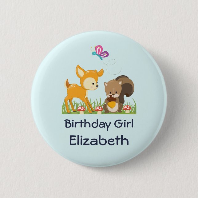 Badge Rond 5 Cm Anniversaire Girl Cute Forest Animaux (Devant)