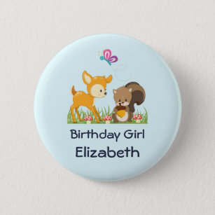 Badge Rond 5 Cm Anniversaire Girl Cute Forest Animaux