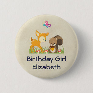Badge Rond 5 Cm Anniversaire Girl Cute Forest Animaux