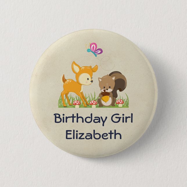 Badge Rond 5 Cm Anniversaire Girl Cute Forest Animaux (Devant)