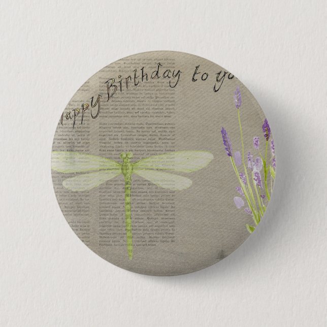 Badge Rond 5 Cm anniversaire heureux de libellule (Devant)