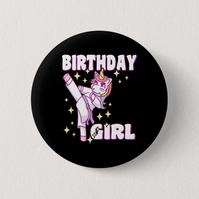 Badge Rond 5 Cm Anniversaire Karate Unicorn Girl (Devant)
