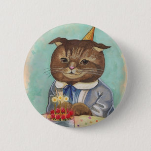 Badge Rond 5 Cm Anniversaire Kitty de gâteau de fraise