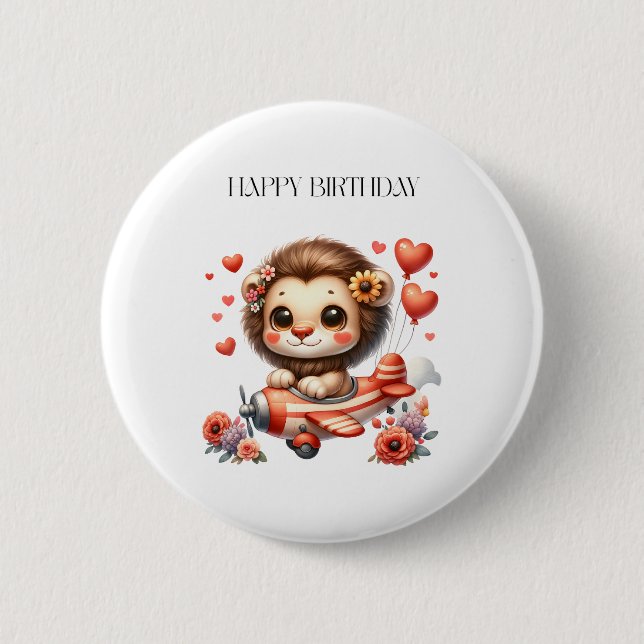 Badge Rond 5 Cm Anniversaire Lion Pilote (Devant)