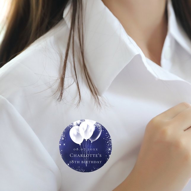 Badge Rond 5 Cm Anniversaire marine bleu argent parties scintillan (Créateur téléchargé)