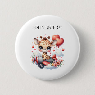 Badge Rond 5 Cm Anniversaire Pilote Girafe