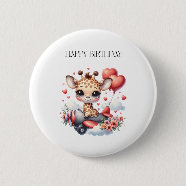 Badge Rond 5 Cm Anniversaire Pilote Girafe (Devant)