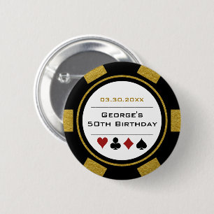 Badge Rond 5 Cm Anniversaire Poker Chip Casino Thème Or Noir