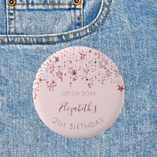 Badge Rond 5 Cm Anniversaire rose or étoiles sprkle monogramme