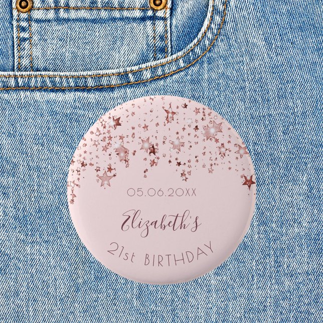 Badge Rond 5 Cm Anniversaire rose or étoiles sprkle monogramme (Créateur téléchargé)