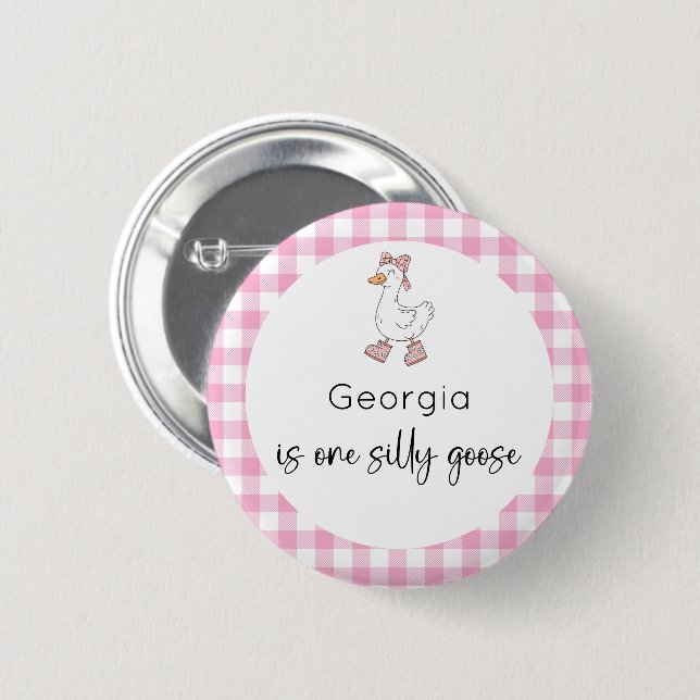 Badge Rond 5 Cm Anniversaire Silly Goose Rose (Devant & derrière)
