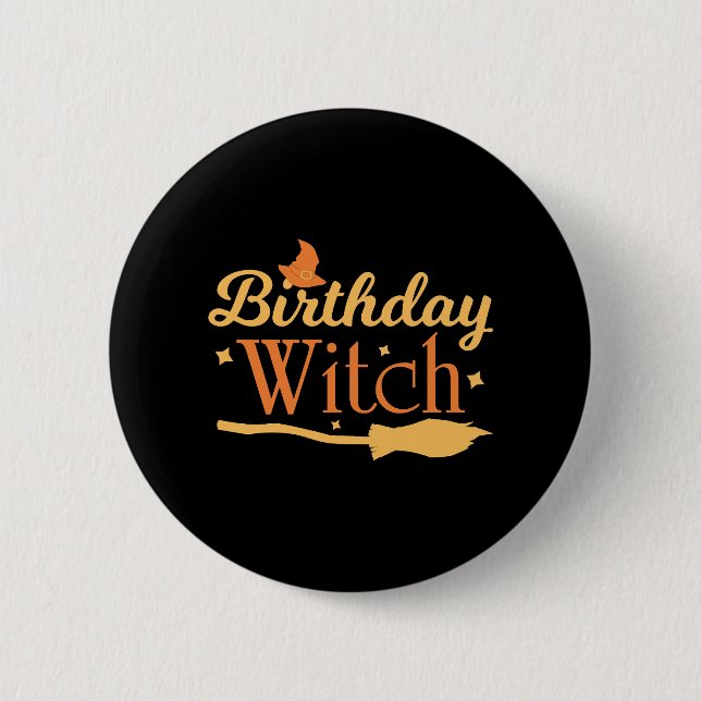 Badge Rond 5 Cm Anniversaire Sorcière Halloween Anniversaire (Devant)