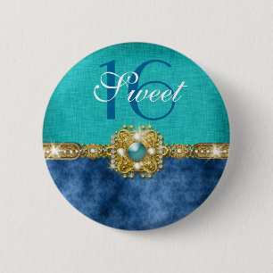 Badge Rond 5 Cm anniversaire turquoise du bleu 16 de "sweet
