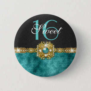 Badge Rond 5 Cm anniversaire turquoise du noir 16 de "sweet