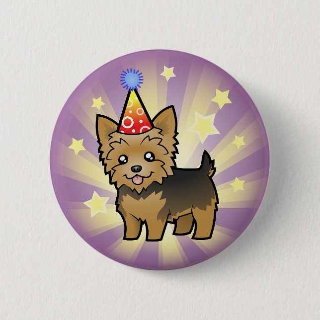 Badge Rond 5 Cm Anniversaire Yorkshire Terrier (cheveux courts (Devant)