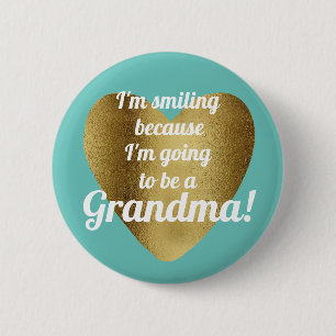 Badge Rond 5 Cm Annonce Future Grand-mère Cœur Doré Sarcelle