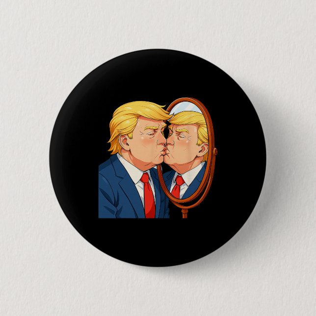 Badge Rond 5 Cm Anti-donald Trump Kissing Mirror - Narcissism Sati (Devant)