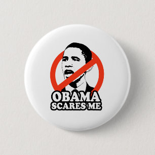 BADGE ROND 5 CM ANTI-OBAMA/OBAMA M'EFFRAYE
