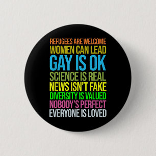 Badge Rond 5 Cm Anti Trump Science Refugees Love Women Rights