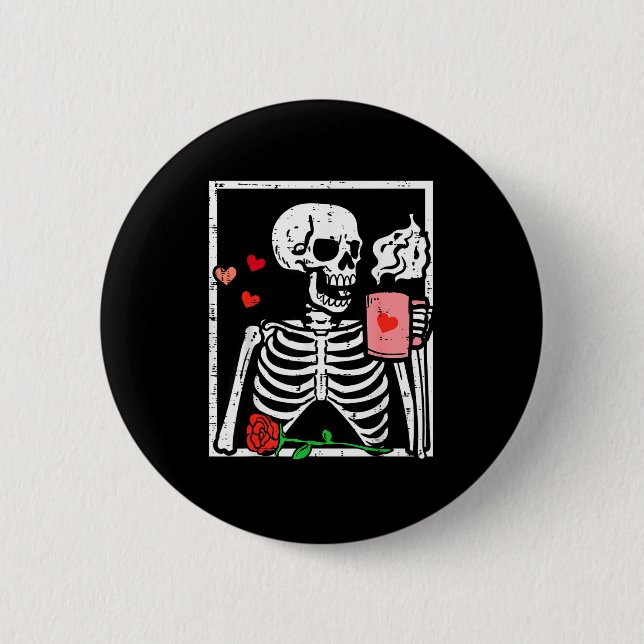 Badge Rond 5 Cm Anti Valentines Day Skeleton Coffee Funny Men Wome (Devant)