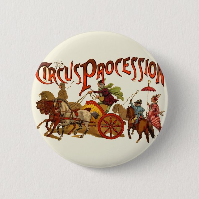 Badge Rond 5 Cm Antique Cirque Parade Clowns Chevaux (Devant)