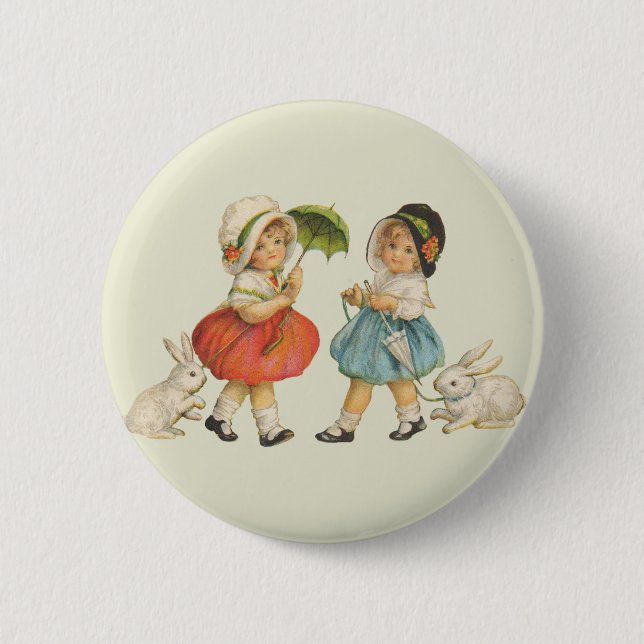 Badge Rond 5 Cm Antique Enfants Rabat Art de Pâques (Devant)