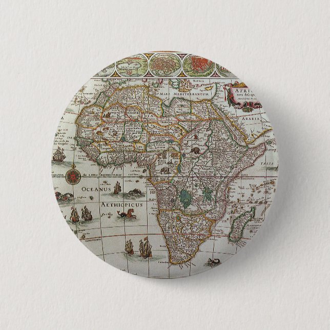 Badge Rond 5 Cm Antique Old World Map of Africa, c. 1635 (Devant)
