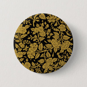 Badge Rond 5 Cm Antique Or Floral Indien Laqué Noir Motif