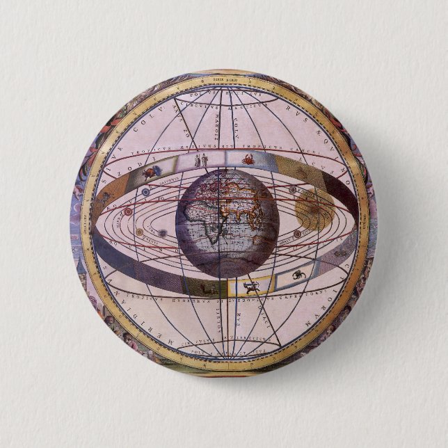 Badge Rond 5 Cm Antique Ptolemaic Solar System, Andreas Cellarius (Devant)