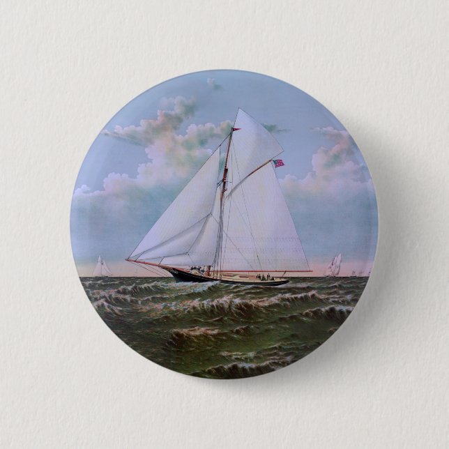 Badge Rond 5 Cm Antique Sailing Ship Sloop Yacht Sailboat Ocean (Devant)
