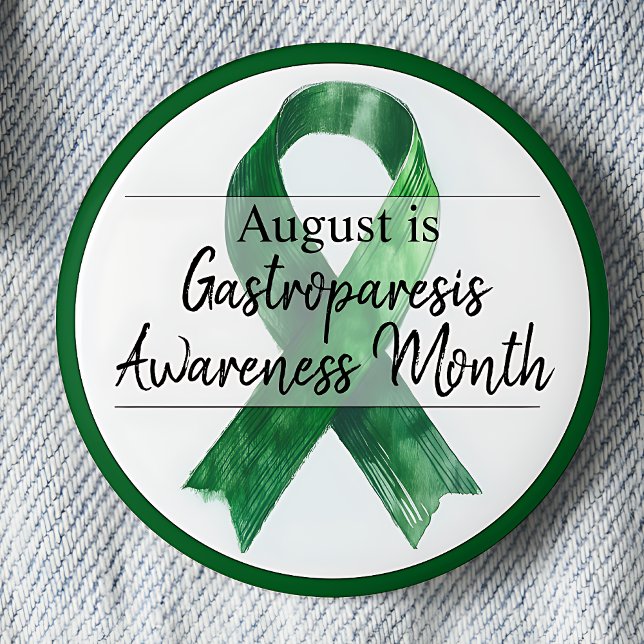 Badge Rond 5 Cm Août Mois de sensibilisation à la gastroparèse (August is Gasterparesis Awareness Month pinback button.  Green awareness ribbon.)