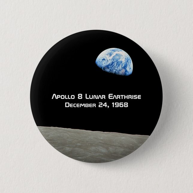 Badge Rond 5 Cm Apollo 8 Lunar Earthrise 50e Anniversaire (Devant)