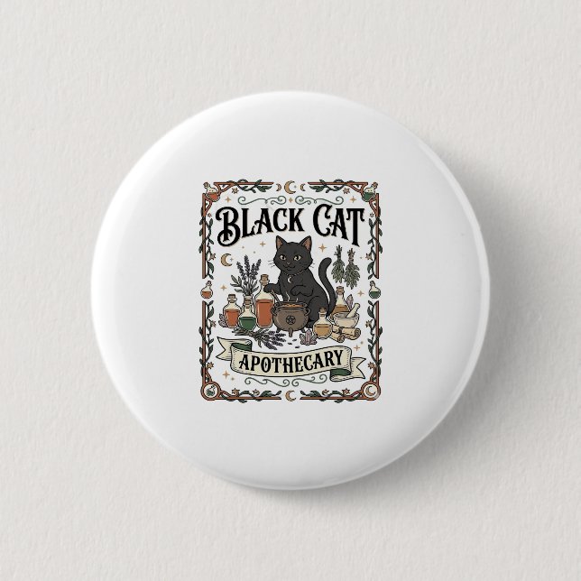 Badge Rond 5 Cm Apothicaire Chat Noir Chat Sorcière Mystique Apoth (Devant)