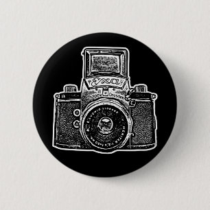 Badge Rond 5 Cm Appareil-photo Allemand de l'Est vintage II - noir