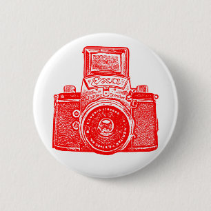 Badge Rond 5 Cm Appareil-photo Allemand de l'Est vintage - rouge